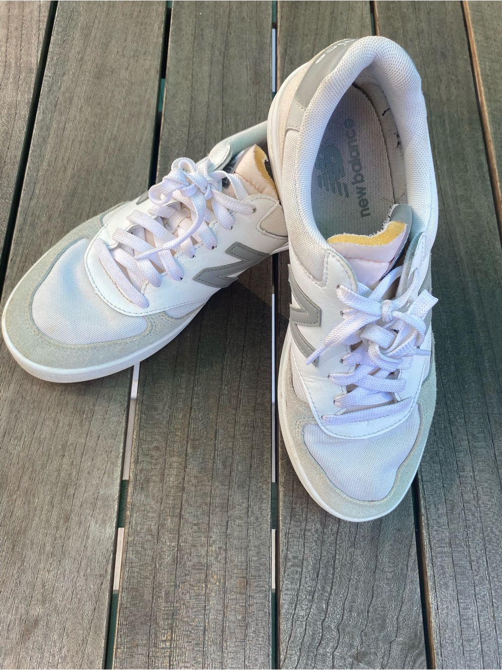 New Balance CT30White and Light Gray Athletic Sneakers with Subtle Yellow Tongue
